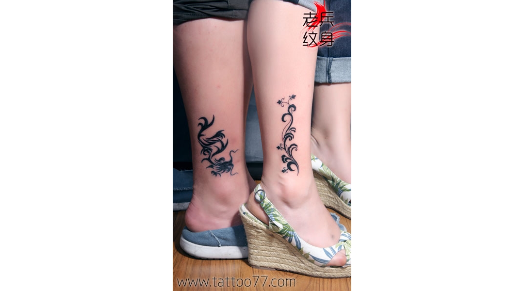 武汉纹身：为汉口纹身爱好者制作的腿部图腾情侣纹身图案作品 ...