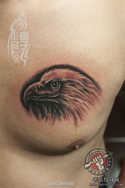 男生胸口帅气的老鹰头纹身作品及含义