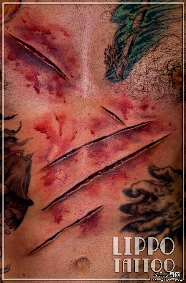 老兵纹身推荐一款伤口纹身作品