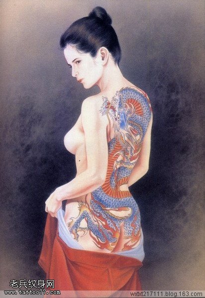 武汉纹身网提供的日本浮世绘纹身图案之小妻要纹身画稿系列1