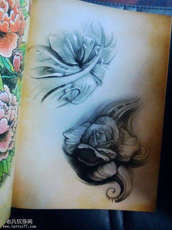 欧美素描花卉纹身图案