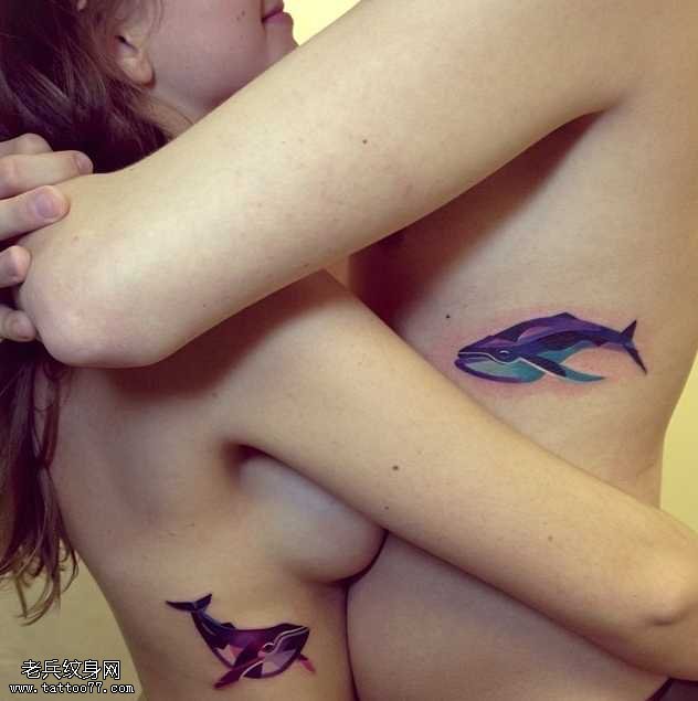 紫钻鲨鱼情侣纹身图案