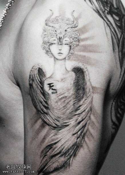 胳膊金牛座天使纹身图案
