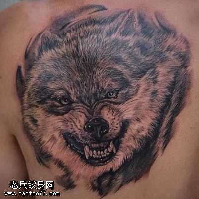 背部狼头纹身图案