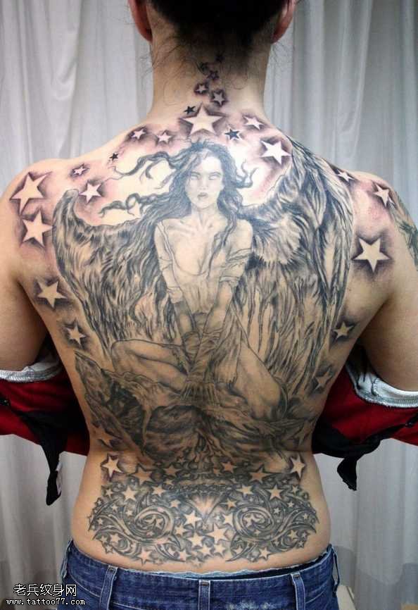 满背天使战士纹身图案