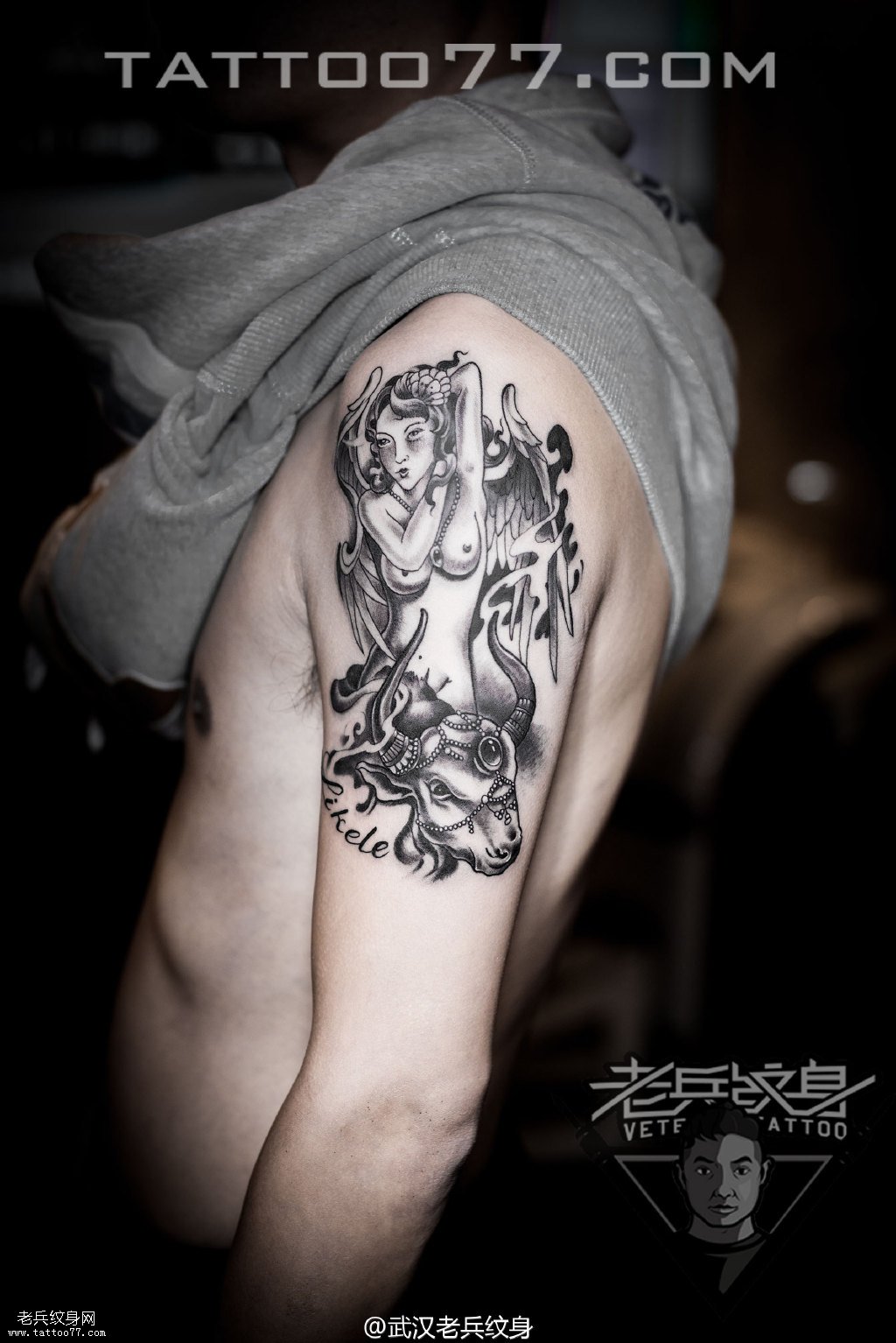 手臂天使纹身图案作品武汉纹身店打造