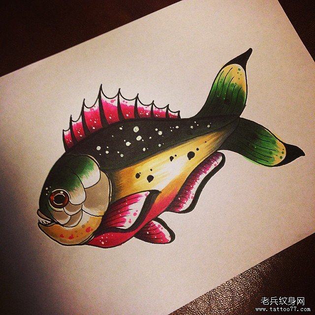 欧美 new school食人鱼纹身图案手稿
