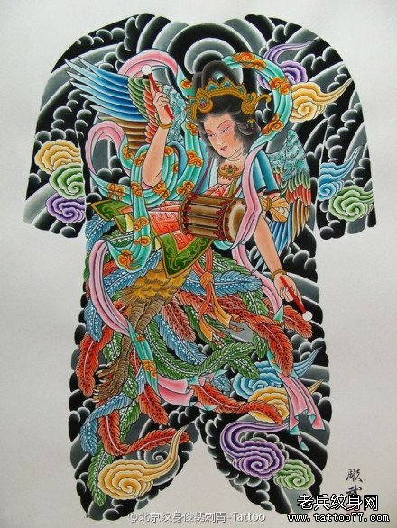日式老传统侍女纹身图案手稿