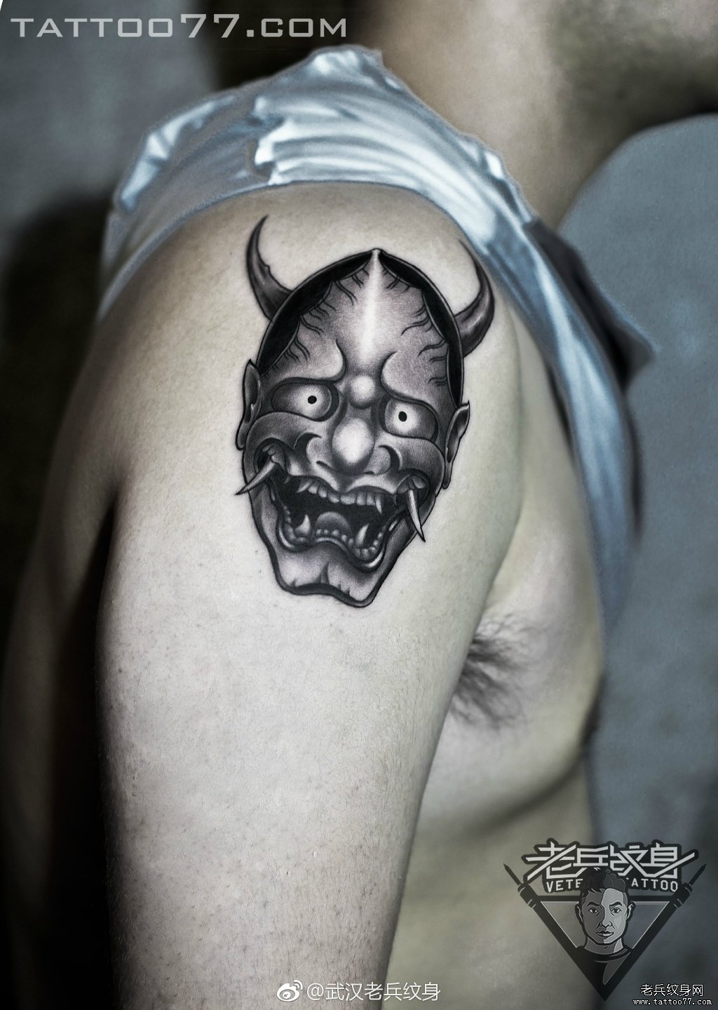 武汉纹身店打造的大臂般若纹身图案作品