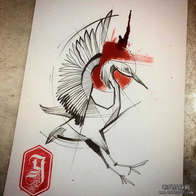 飞鹤动物线条传统纹身图片
