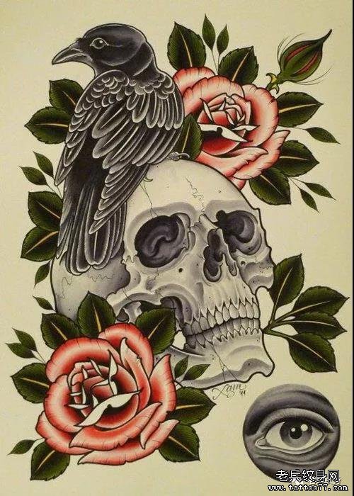 鹰骷髅玫瑰纹身图案