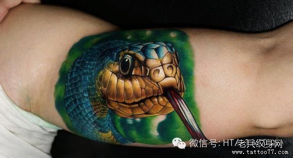 大臂内侧色彩蛇纹身图案