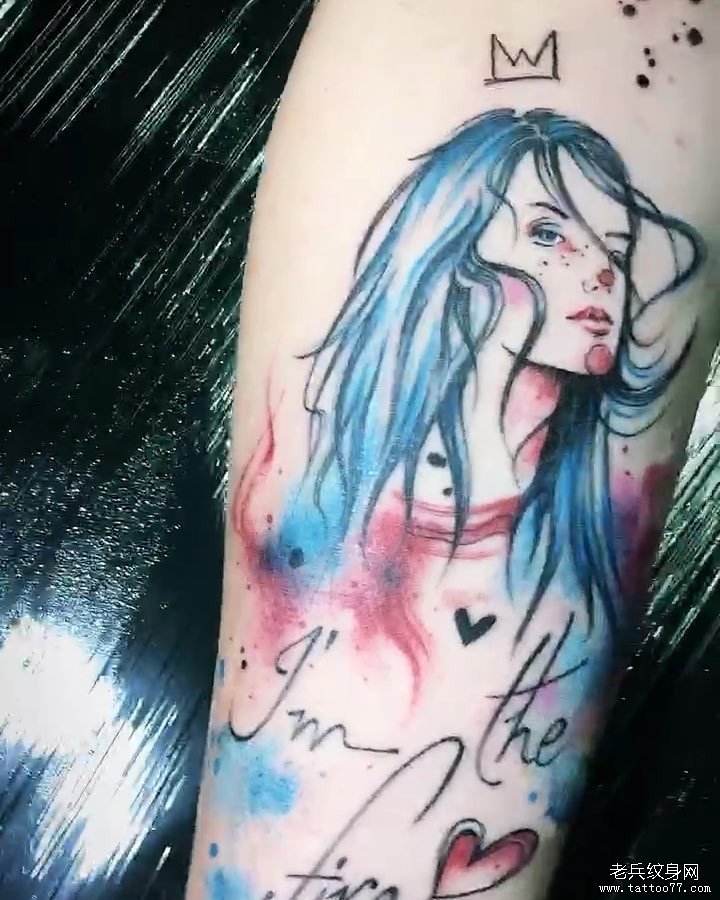 色彩泼墨人物手臂tattoo图案