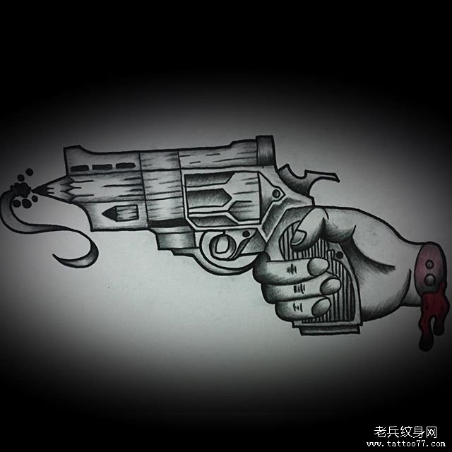 黑灰手枪手纹身图案