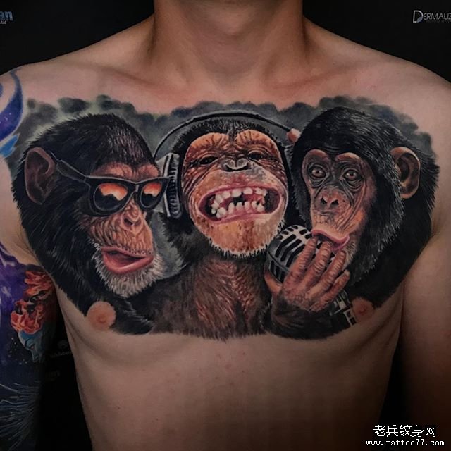 花胸写实猩猩纹身图案