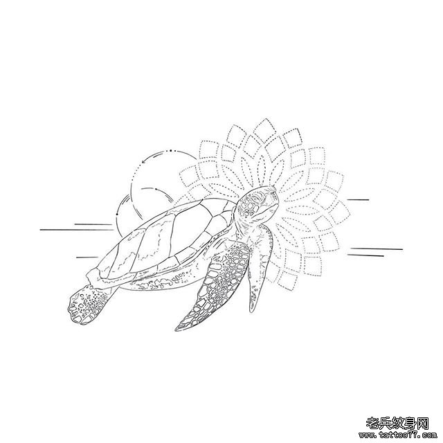 简笔海龟梵花纹身手稿