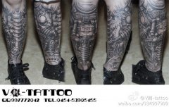 男人腿部很酷经典的机械腿纹身图案_武汉纹身