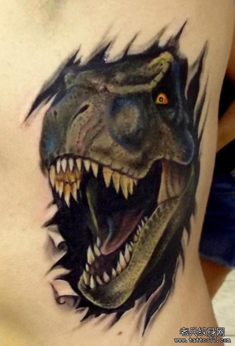 欣赏一款霸气的撕皮恐龙纹身作品_武汉纹身店