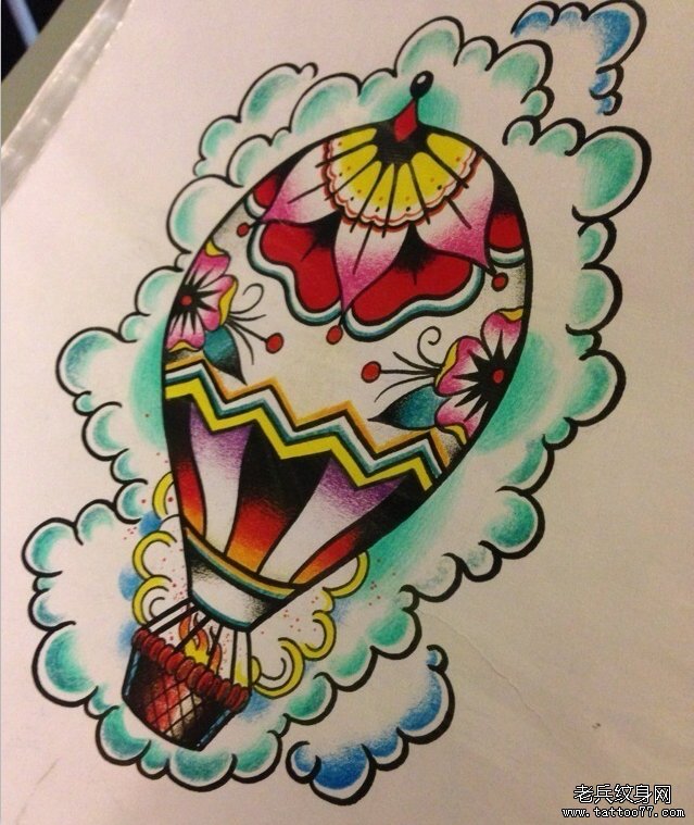 武汉最好的纹身网推荐一款热气球纹身手稿图案
