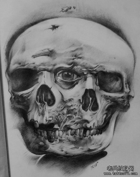 欧美素描骷髅头纹身图案由武汉纹身店推荐