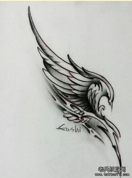 武汉最好的纹身店推荐一款翅膀纹身图案_武汉