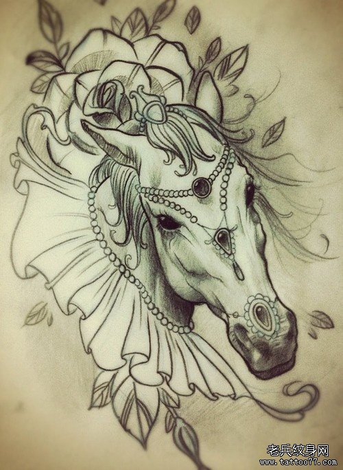 武汉最好的纹身店推荐一组马纹身手稿图案_武