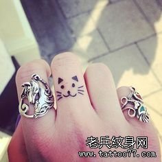 手指小清新猫咪纹身图案由武汉纹身提供_武汉