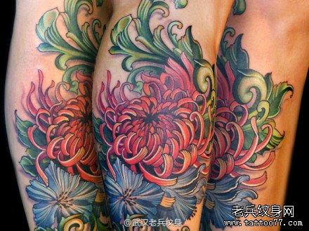 一组菊花纹身手稿图案由武汉最好的刺青店推荐