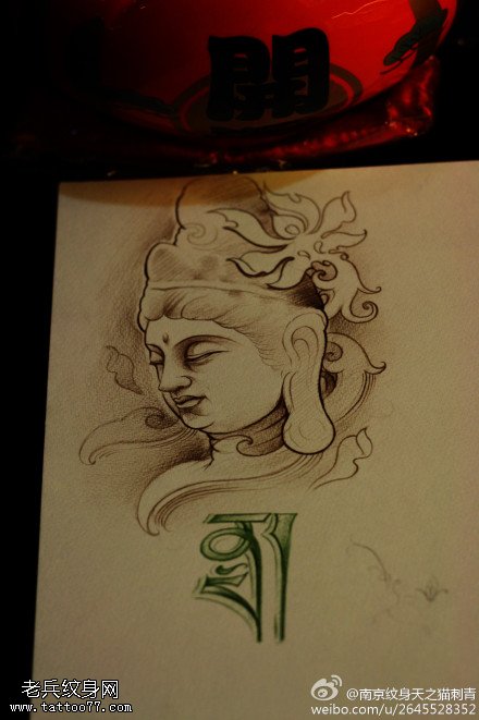 佛头梵文纹身手稿图案由武汉刺青店提供_武汉