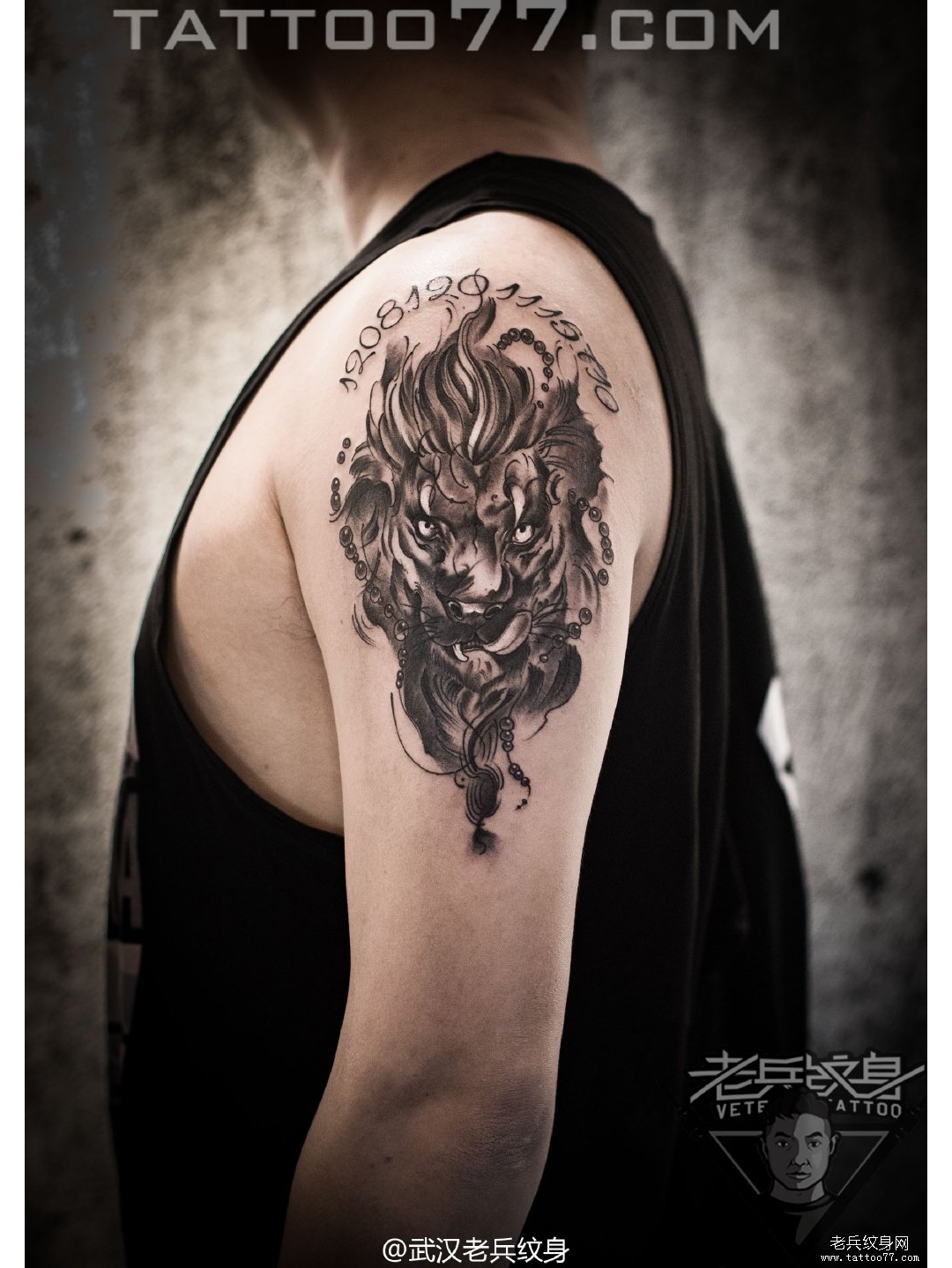 大臂狮子纹身图案作品