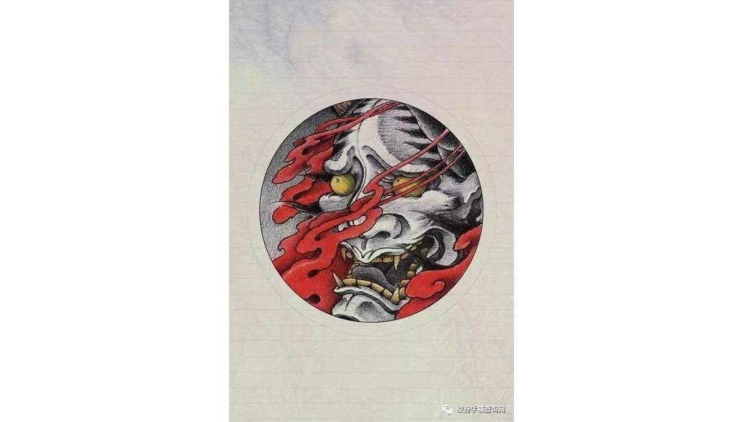 圆形视窗日式传统纹身小手稿图片分享