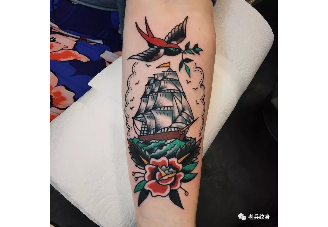 纹身素材——美式帆船