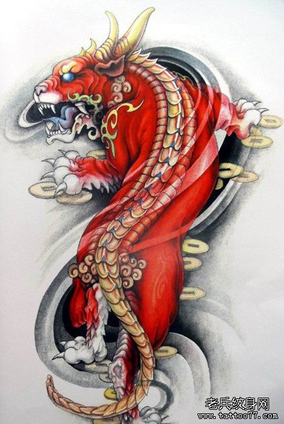 武汉最专业的纹身店为你推荐一款霸气时尚的麒麟纹身手稿图案