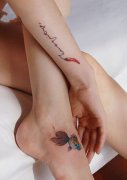 女孩子手臂一款小辣椒与字母纹身图案