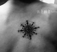 男生背部流行的指南针纹身图案
