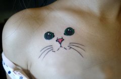 女孩子胸部另类可爱的小猫咪纹身图案