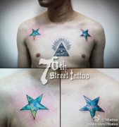 漂亮超炫的彩色五角星星空纹身图案