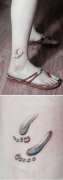 女生腿部小巧的水滴脚印纹身图案
