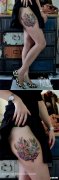美女腿部可爱的小兔子纹身图案
