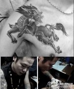 男人前胸到肩膀处超酷的麒麟纹身图案