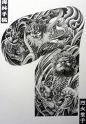 中国印之震撼超酷的半胛四大天王纹身手稿图案图片展示