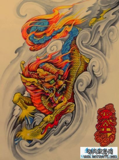 武汉纹身网推荐的招财纹身图案彩色貔貅纹身手稿大全图片