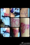 女生腿部潮流漂亮的蝴蝶结纹身图案