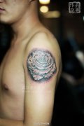一款大臂白玫瑰纹身图案作品象征意义及花语