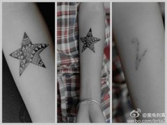 女生手臂经典潮流的图腾五角星纹身图案