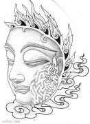 一款经典的佛头面具纹身图案