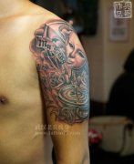 手臂超酷school tattoo图案作品由兵哥出品