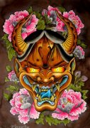 分享一款传统般若牡丹纹身手稿