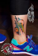 美女脚踝可爱的鹤纹身作品