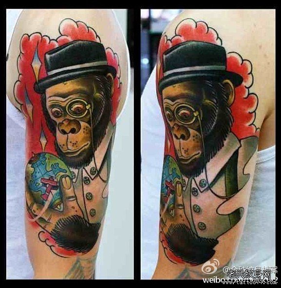 一款胳膊猩猩纹身图案由武汉纹身网推荐